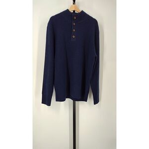 Quince Men Mongolian Cashmere Waffle Quarter Button Sweater TRUE Navy XL